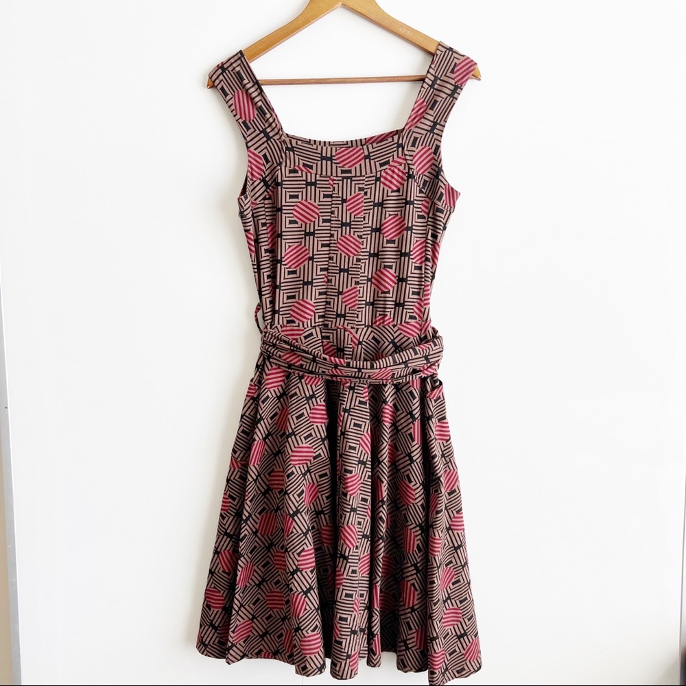Effie’s Heart Cotton Geometric Pattern Dress Size Medium Sleeveless Belted